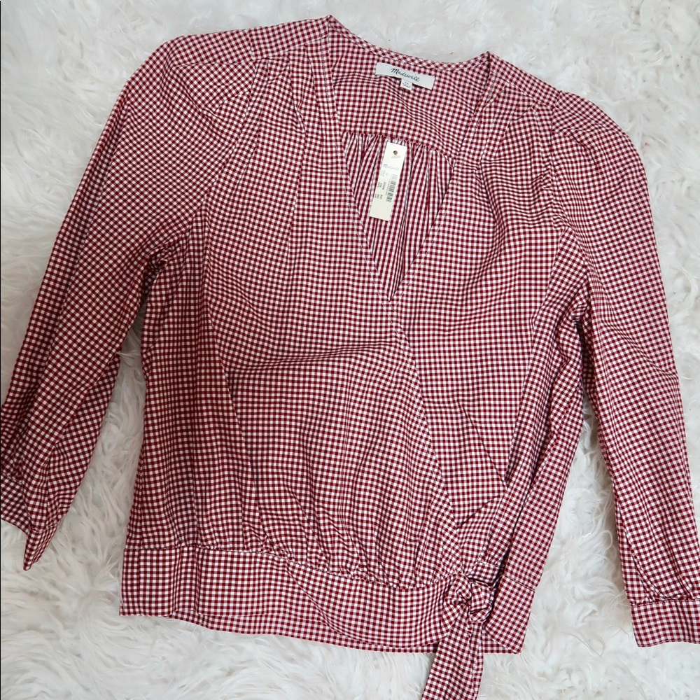 Madewell XS Gingham Wrap Top NWT